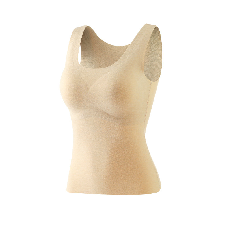 Naiste villane soe vest sisseehitatud rinnapadiga, õmblusteta, sametise fleece vooder, ümmargune kaelus