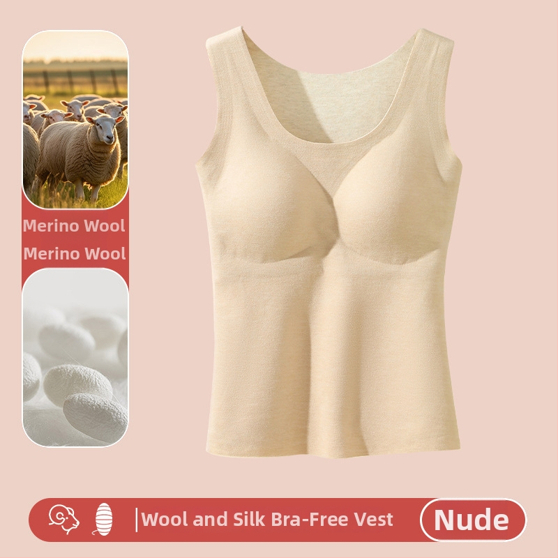 Naiste villane soe vest sisseehitatud rinnapadiga, õmblusteta, sametise fleece vooder, ümmargune kaelus