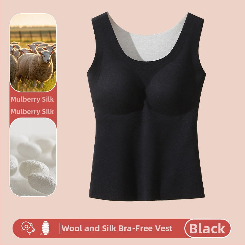 Naiste villane soe vest sisseehitatud rinnapadiga, õmblusteta, sametise fleece vooder, ümmargune kaelus