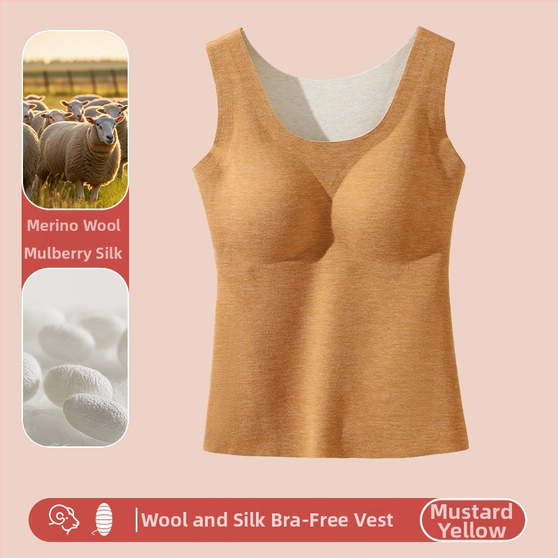 Naiste villane soe vest sisseehitatud rinnapadiga, õmblusteta, sametise fleece vooder, ümmargune kaelus