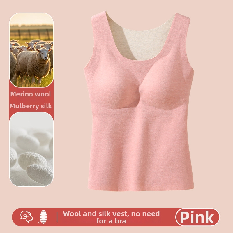 Naiste villane soe vest sisseehitatud rinnapadiga, õmblusteta, sametise fleece vooder, ümmargune kaelus