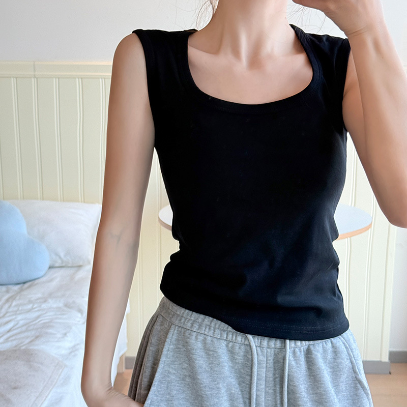 Medvilninis moteriškas kamizolė, siauras kirpimas, trumpas ilgis, špageti petnelės, pagrindinis viršus