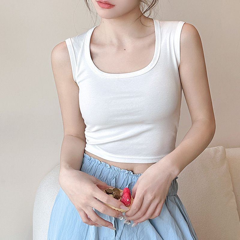 Medvilninis moteriškas kamizolė, siauras kirpimas, trumpas ilgis, špageti petnelės, pagrindinis viršus