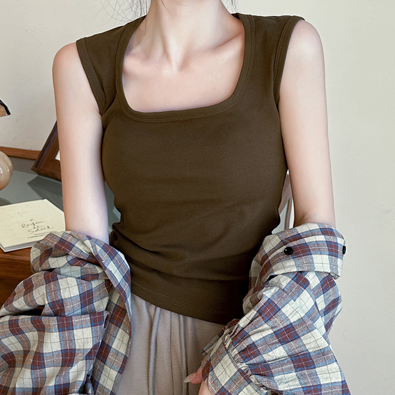 Medvilninis moteriškas kamizolė, siauras kirpimas, trumpas ilgis, špageti petnelės, pagrindinis viršus