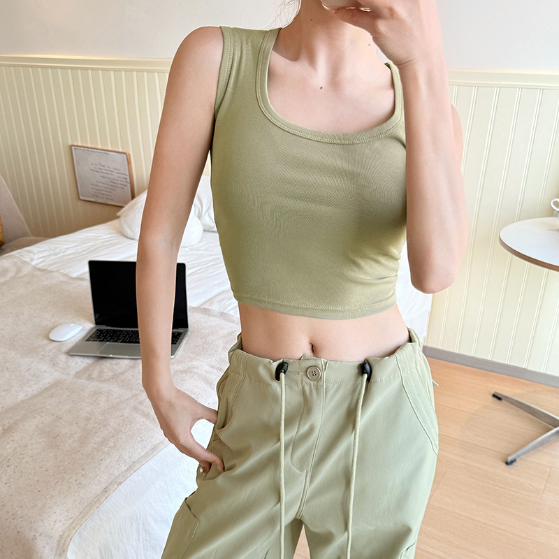 Medvilninis moteriškas kamizolė, siauras kirpimas, trumpas ilgis, špageti petnelės, pagrindinis viršus