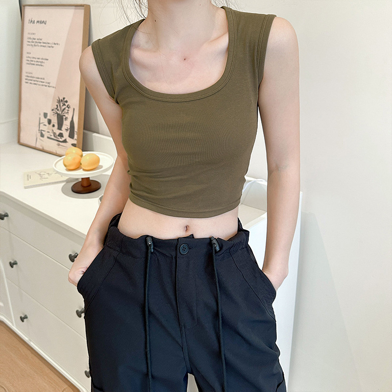 Medvilninis moteriškas kamizolė, siauras kirpimas, trumpas ilgis, špageti petnelės, pagrindinis viršus