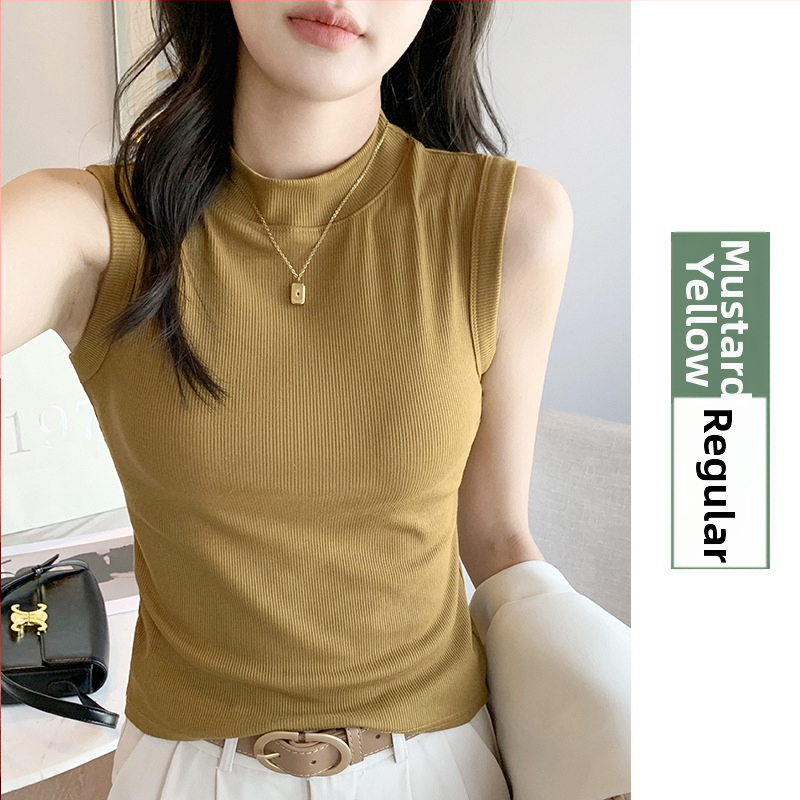 Moteriškas dryžuoto mezgimo be rankovių viršūnė su apvaliu kaklu - siauras siluetas, aukšta elastika, viskozės pluoštas 90–95%