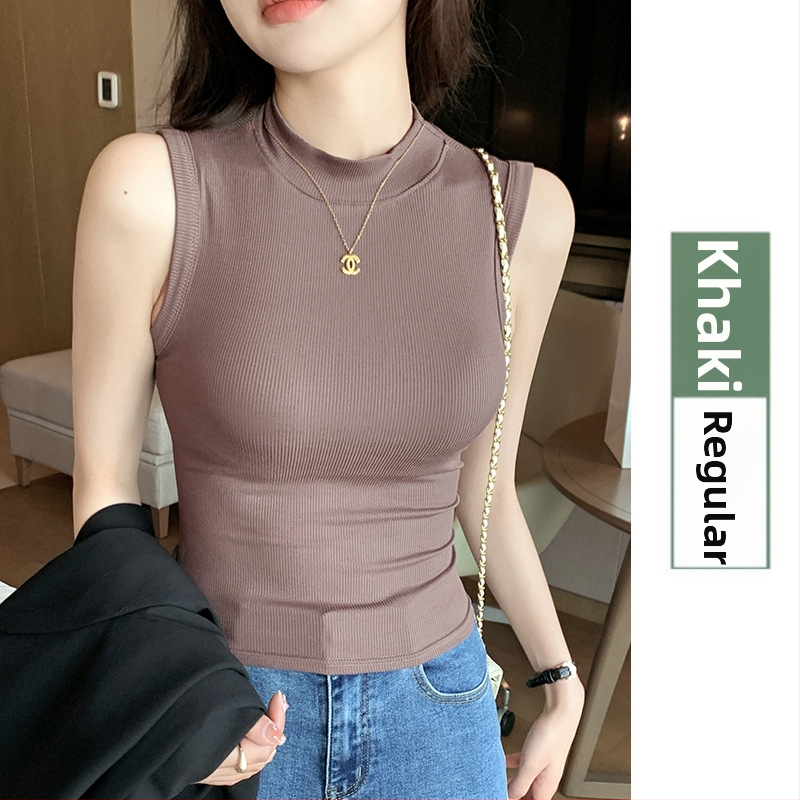 Moteriškas dryžuoto mezgimo be rankovių viršūnė su apvaliu kaklu - siauras siluetas, aukšta elastika, viskozės pluoštas 90–95%