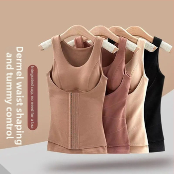 Derong täidetud termiline vest naistele, sisseehitatud rindade padjad, ees nupud, keha kujuv vest
