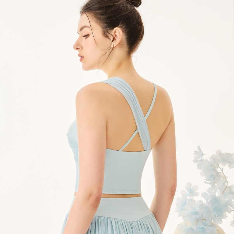 Moterų jogos topas su didele elastiškumu, krūtinės pagalvėlės, tinkliniai paneliai, liemens ilgis, pavasaris 2025