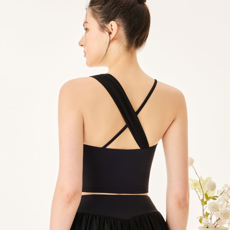 Moterų jogos topas su didele elastiškumu, krūtinės pagalvėlės, tinkliniai paneliai, liemens ilgis, pavasaris 2025