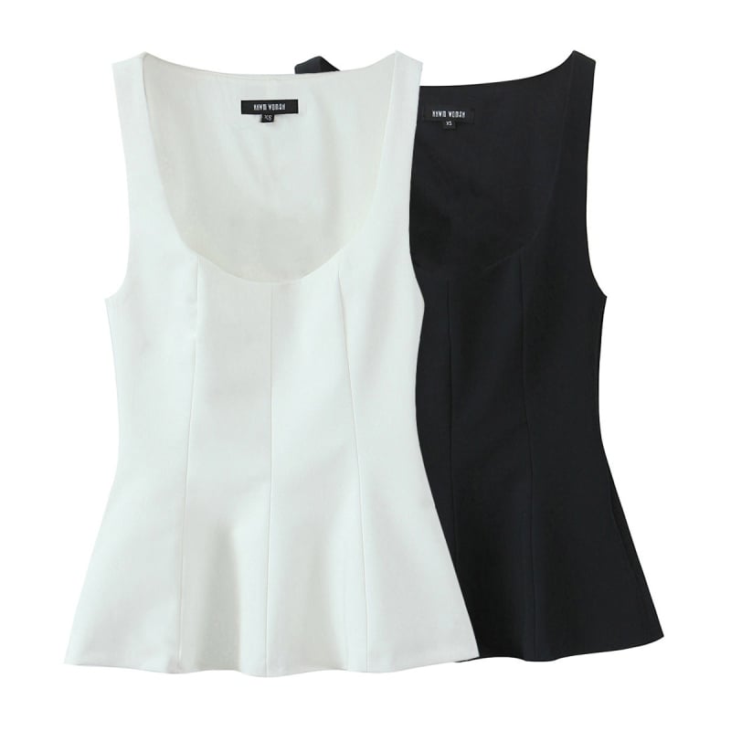 Moteriškas be rankovių viršutinis topas su elastine kraštine — Slim fit, poliesteris, ilgis 40–50 cm, 90–95% poliesterio