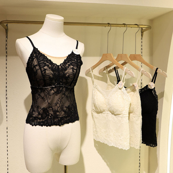 Nėrinių camisole su V kaklu, nailonas, ultra plonas audinys 81–100 g/m², be siūlių, ruduo 2025