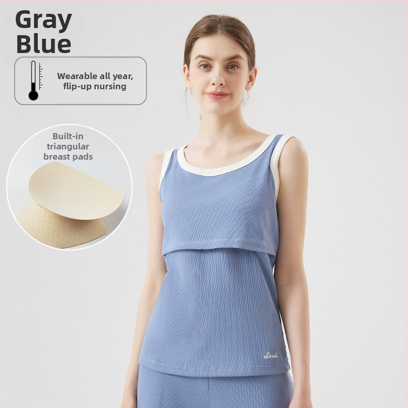 Nėščiųjų maitinančiojo toppas – Sling stilius, apvali kaklo iškirptė, be rankovių, įprasto ilgio, medvilnės-silko-elastano mišinio, prieiga maitinti