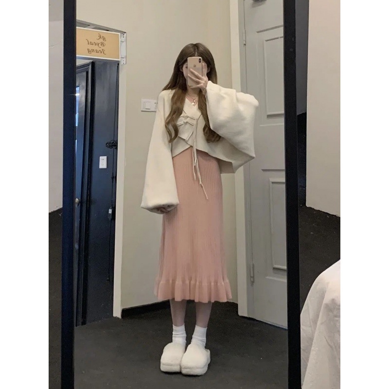 Бременна рокля от плетиво, кръгла яка, дълги ръкави, средна дължина, А-линия, вискоза 95%+