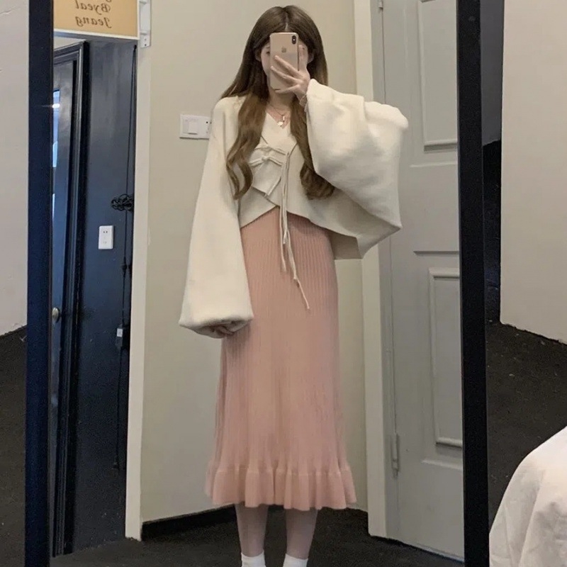 Бременна рокля от плетиво, кръгла яка, дълги ръкави, средна дължина, А-линия, вискоза 95%+