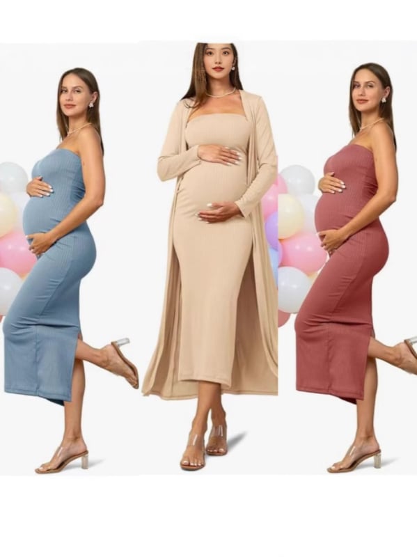Дамска рокля за бременни, без ръкави, миди дължина, milk silk материя, полиестер 80-90% и спандекс под 30%, едноцветна