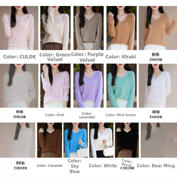 Moteriškas vilnos megztinis 95%+, V formos kaklo, laisvas kirpimas, ilgos rankovės, ilgis 50–65 cm