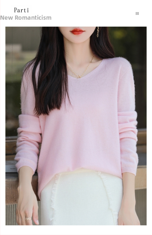 Moteriškas vilnos megztinis 95%+, V formos kaklo, laisvas kirpimas, ilgos rankovės, ilgis 50–65 cm