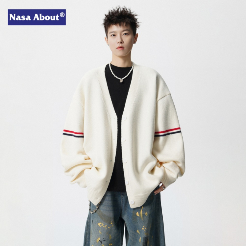NASA lagani kardigan za zimu, unisex, retro prugasti pleteni pulover, ležeran kroj