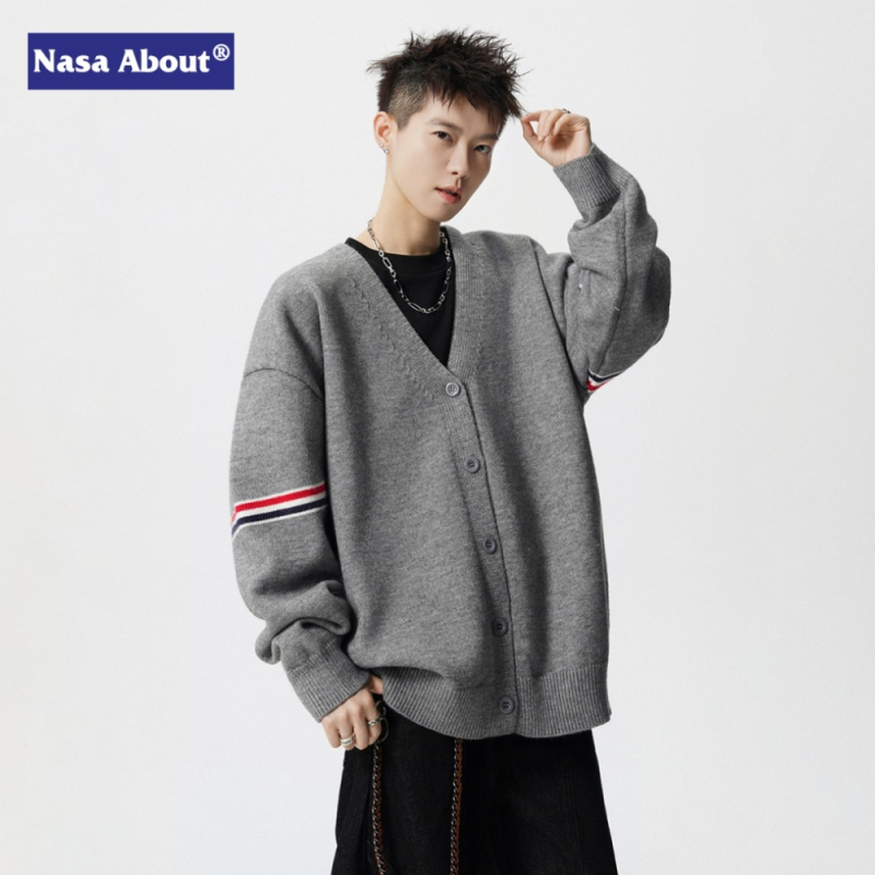 NASA lagani kardigan za zimu, unisex, retro prugasti pleteni pulover, ležeran kroj