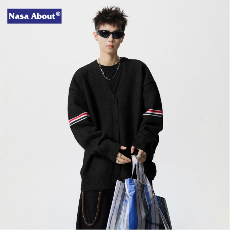 NASA lagani kardigan za zimu, unisex, retro prugasti pleteni pulover, ležeran kroj