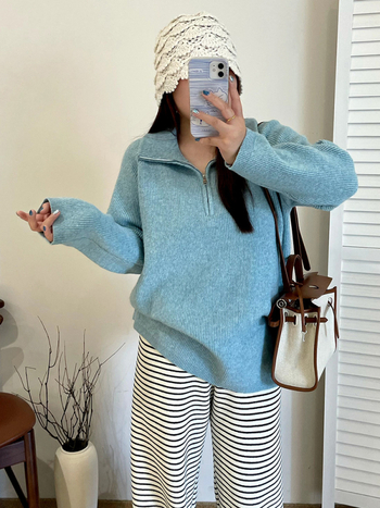 Плюс размер дамски пуловер с качулка и лацкена яка, дълги ръкави, полиестер-акрилно плетиво, Зимна колекция 2025