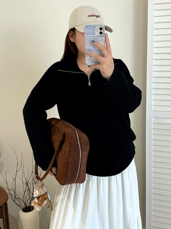 Плюс размер дамски пуловер с качулка и лацкена яка, дълги ръкави, полиестер-акрилно плетиво, Зимна колекция 2025