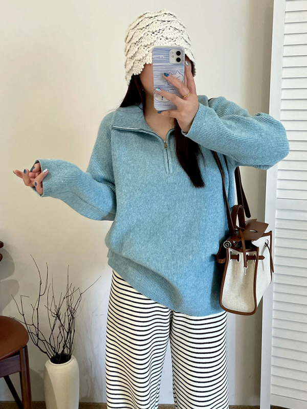 Плюс размер дамски пуловер с качулка и лацкена яка, дълги ръкави, полиестер-акрилно плетиво, Зимна колекция 2025