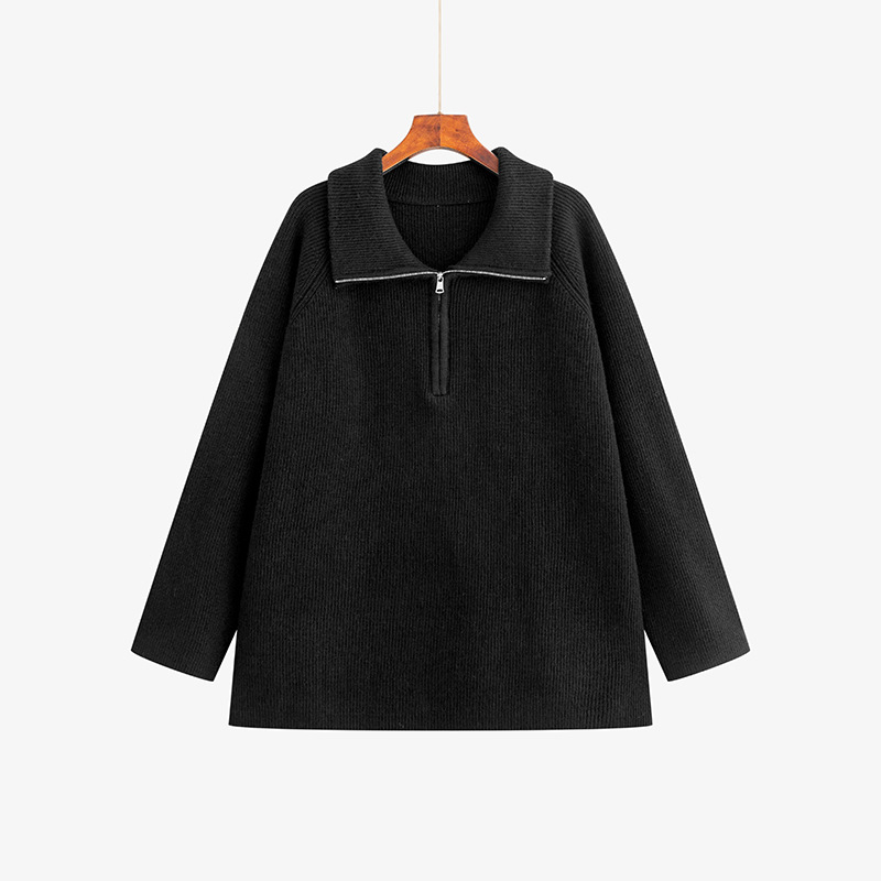 Плюс размер дамски пуловер с качулка и лацкена яка, дълги ръкави, полиестер-акрилно плетиво, Зимна колекция 2025