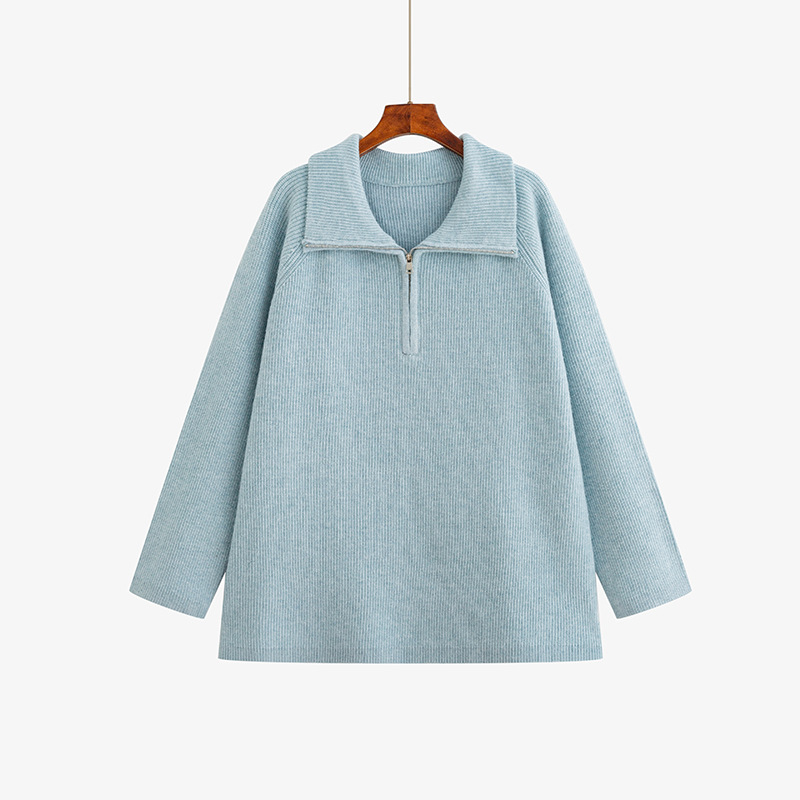 Плюс размер дамски пуловер с качулка и лацкена яка, дълги ръкави, полиестер-акрилно плетиво, Зимна колекция 2025