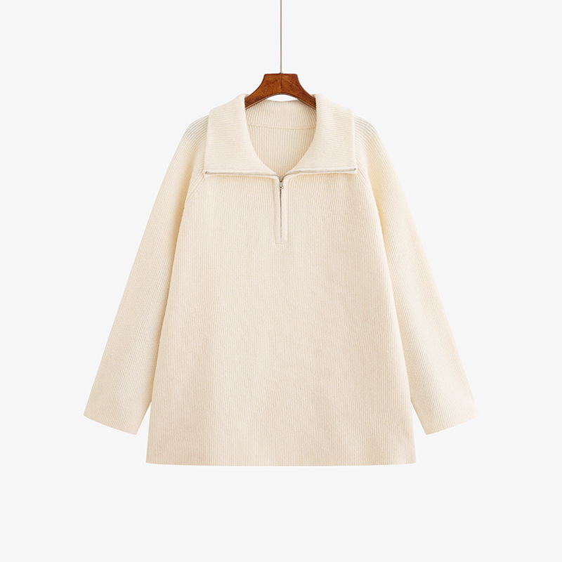 Плюс размер дамски пуловер с качулка и лацкена яка, дълги ръкави, полиестер-акрилно плетиво, Зимна колекция 2025