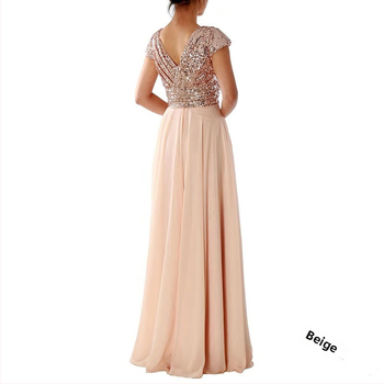 Pikk õhtukleit šifoonist, V-kaelus, pailettidega, A-kõvera siluett, kõrge talje