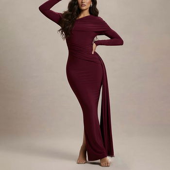 Полиестерна рокля с дълги ръкави, дълга рокля, А-линия силует