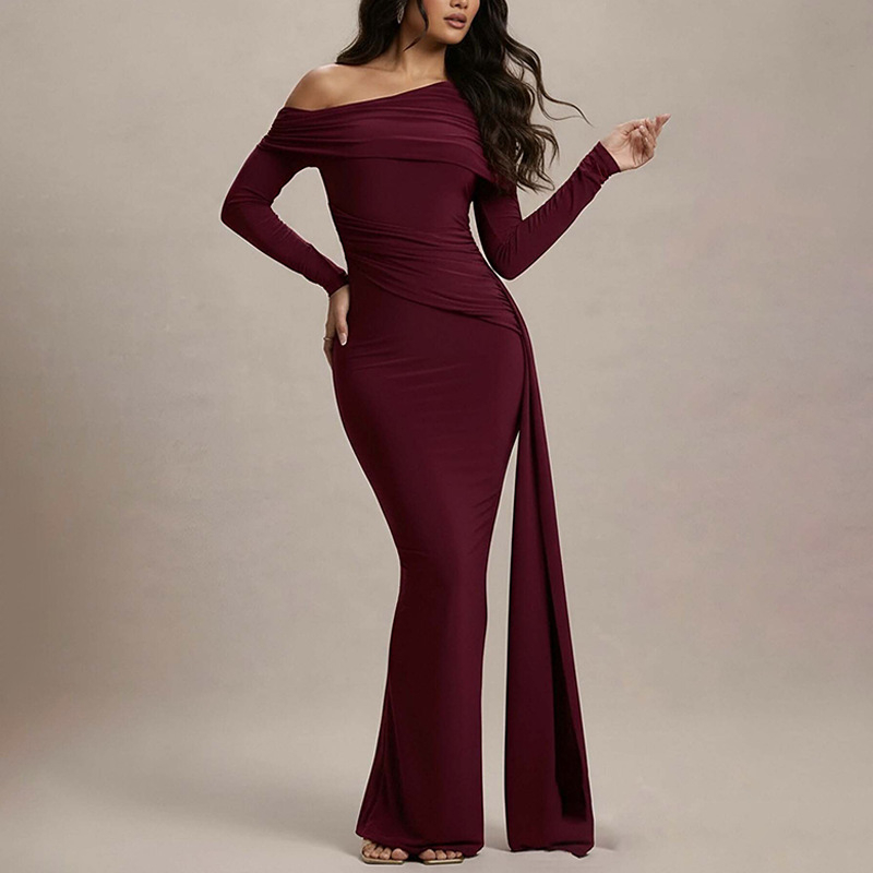 Полиестерна рокля с дълги ръкави, дълга рокля, А-линия силует