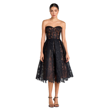 Tikandiga kootud kleit, käevarrukateta, ühetone, A-kõverline midi pikkus, talje keskmisel kõrgusel