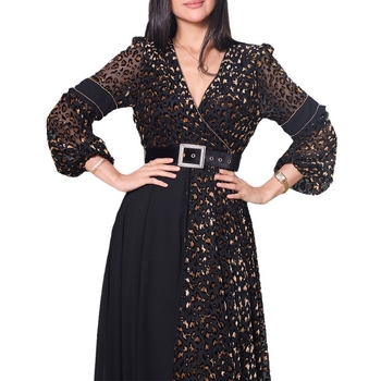 Vakarinių suknelių su giliu V iškirpte, A linijos siluetas, ilga suknelė, juosmuo – vidurinis, 70-80% poliesterio mišinys