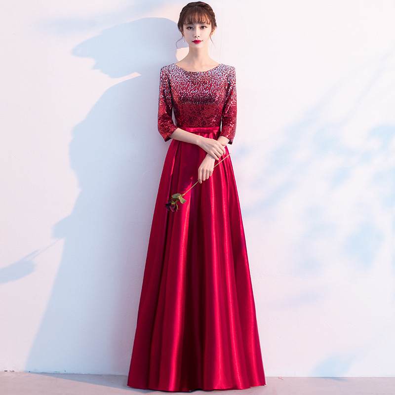 Suaugusiųjų choro scenos kostiumas - aukšta juosmens A linijos ilgas sijonas, 95% poliesteris, 3/4 rankovės