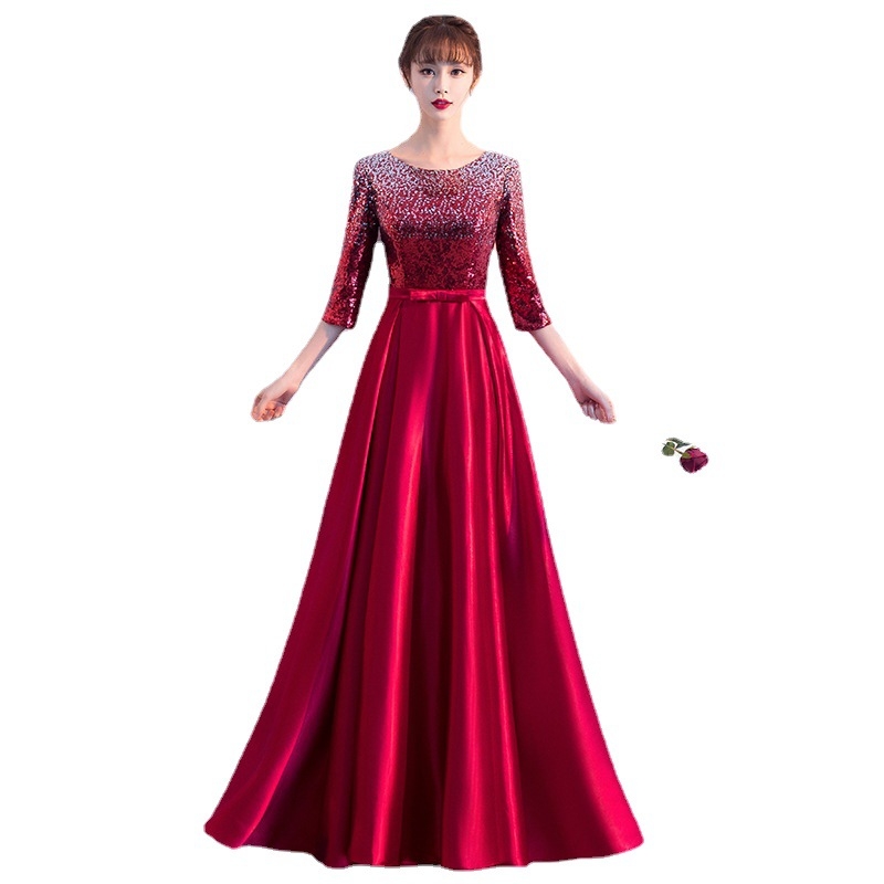 Suaugusiųjų choro scenos kostiumas - aukšta juosmens A linijos ilgas sijonas, 95% poliesteris, 3/4 rankovės