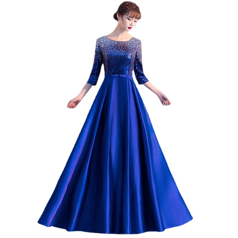 Suaugusiųjų choro scenos kostiumas - aukšta juosmens A linijos ilgas sijonas, 95% poliesteris, 3/4 rankovės