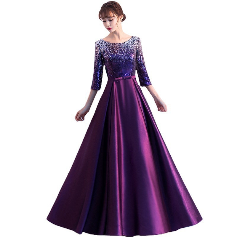 Suaugusiųjų choro scenos kostiumas - aukšta juosmens A linijos ilgas sijonas, 95% poliesteris, 3/4 rankovės