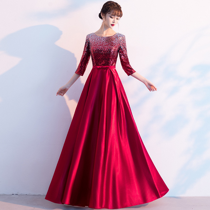 Suaugusiųjų choro scenos kostiumas - aukšta juosmens A linijos ilgas sijonas, 95% poliesteris, 3/4 rankovės