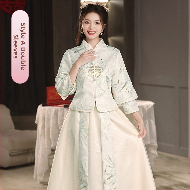 Pamergės suknelė, ilgomis rankovėmis, ilga suknelė, tinklinis audinys, stovinti apykaklė