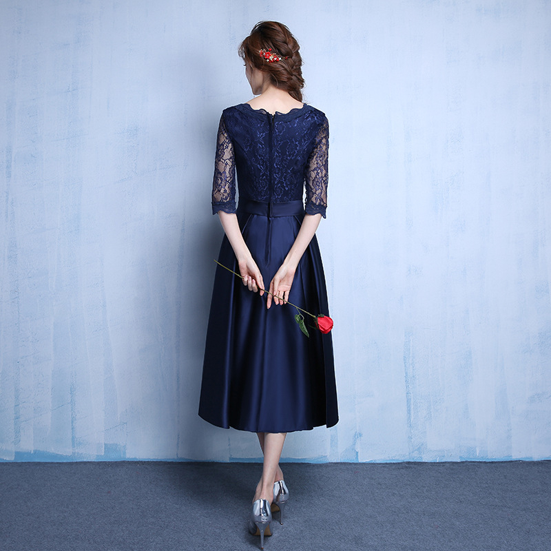 Midi ilgio vakarinė suknelė su 3/4 rankovėmis, lininė medžiaga, A linijos siluetas, aukštas liemuo