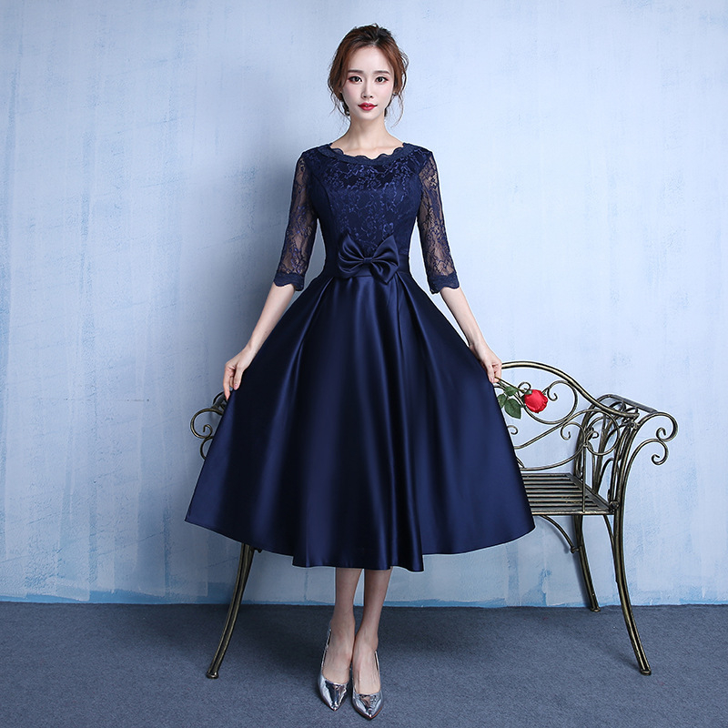 Midi ilgio vakarinė suknelė su 3/4 rankovėmis, lininė medžiaga, A linijos siluetas, aukštas liemuo