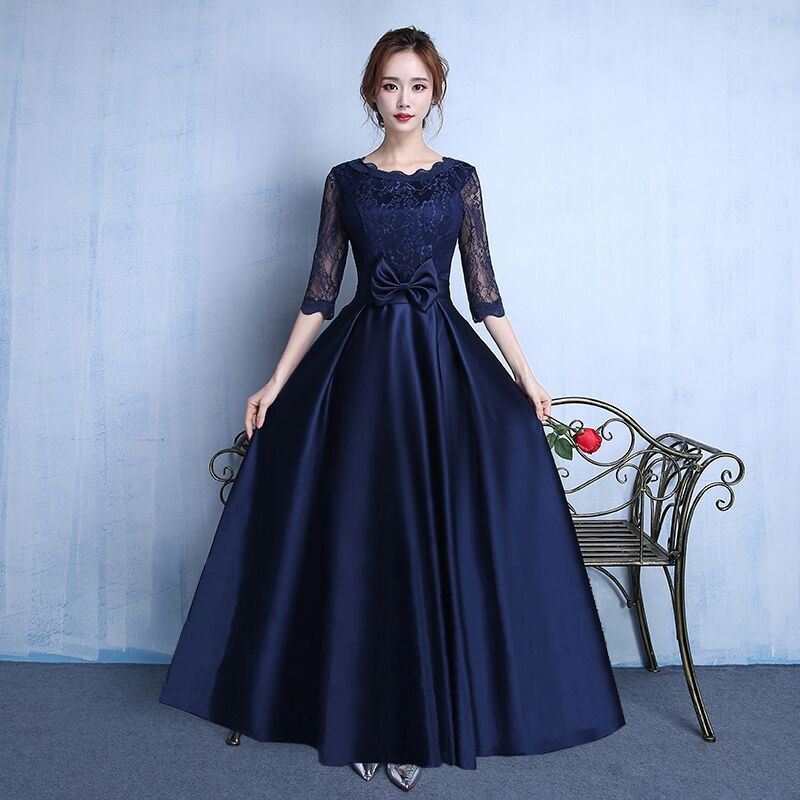 Midi ilgio vakarinė suknelė su 3/4 rankovėmis, lininė medžiaga, A linijos siluetas, aukštas liemuo