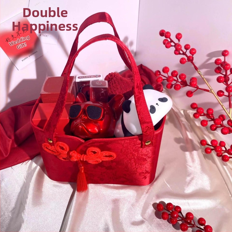 Kinų stiliaus sužadėtuvių dovanos dėžutė su gėlių krepšelio motyvu, apvali forma, popieriaus medžiaga, vestuvėms