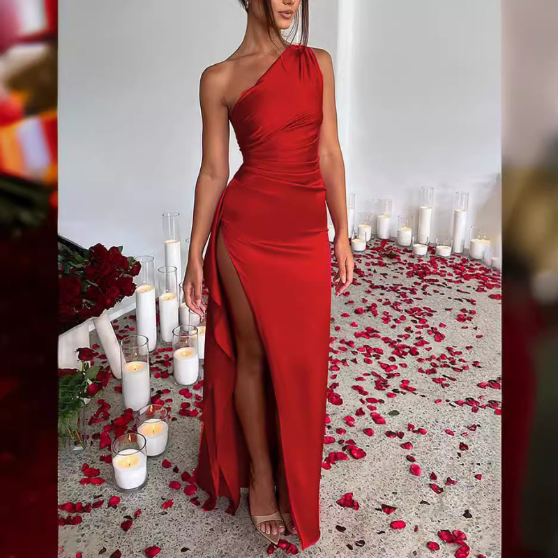 Suknelė - vamzdelio tipo kaklas, be rankovių, siauras siluetas, ilga suknelė, koliažo dizainas