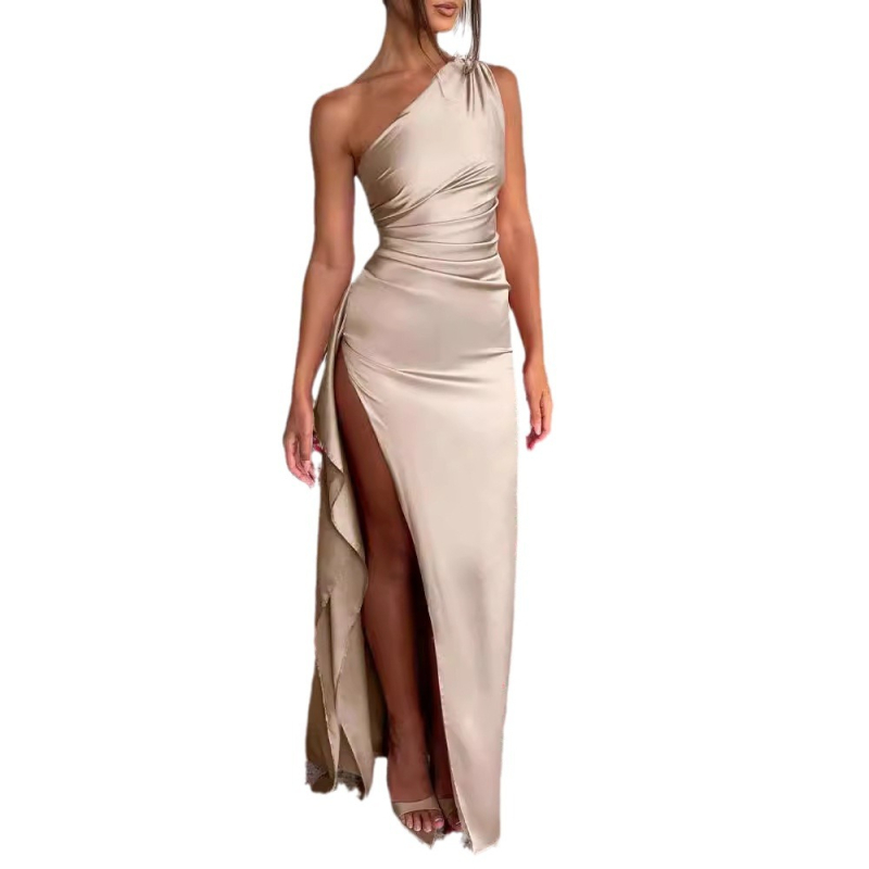 Suknelė - vamzdelio tipo kaklas, be rankovių, siauras siluetas, ilga suknelė, koliažo dizainas