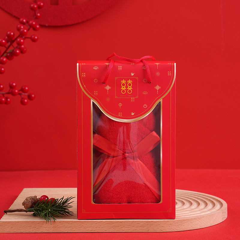 Сватбена кърпа в подаръчна кутия, корал велур, персонализирана с лого, отпечатано лого, тегло 70 g